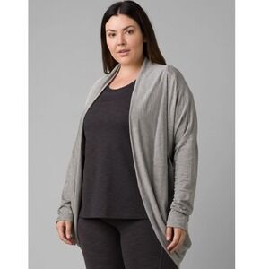 Prana NWT Foundation Munra Wrap Heather Grey Jersey Knit Lightweight Cardigan XL
